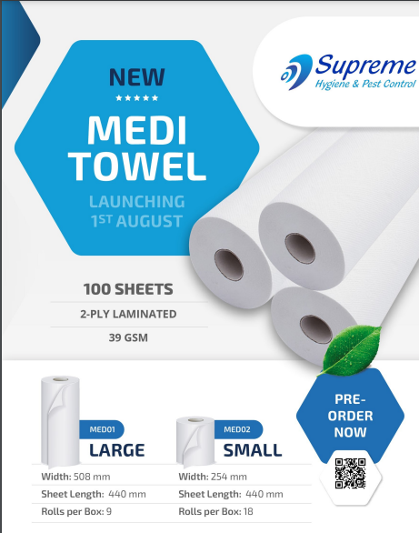 Medi-Towel Small Laminated 2ply (254mm X 444mm X 100 Sheets) 39gsm 18/Box