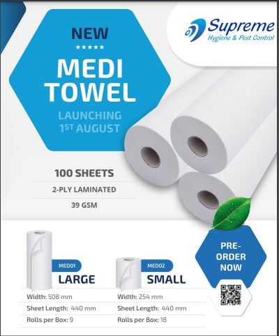 Medi-Towel Small Laminated 2ply (254mm X 444mm X 100 Sheets) 39gsm 18/Box